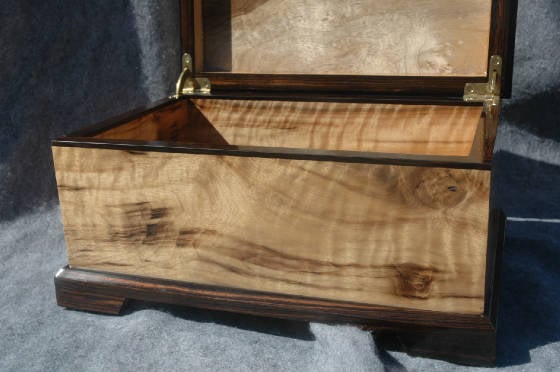 wood keepsake box ebony trim myrtle wood lacquar finish open front