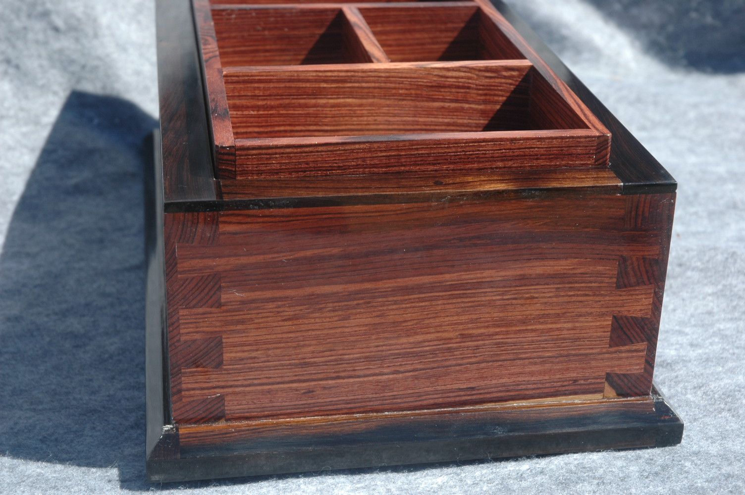 custom handcrafted wood box kingwood ebony trim and tray side