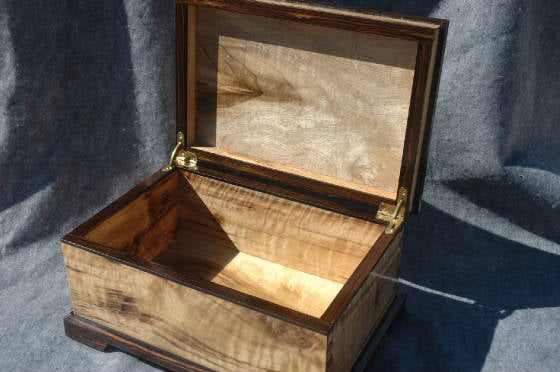 wood keepsake box ebony trim myrtle wood lacquar finish back