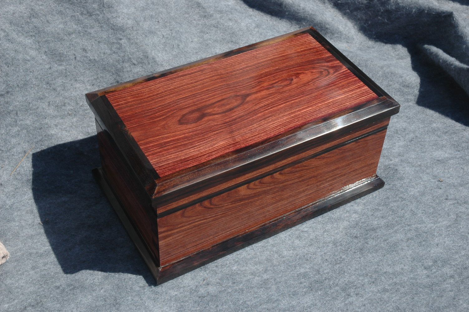 custom handcrafted wood box kingwood ebony trim and tray top front