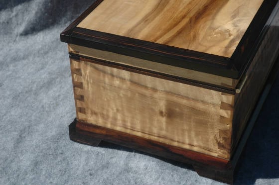 wood keepsake box ebony trim myrtle wood lacquar finish right side