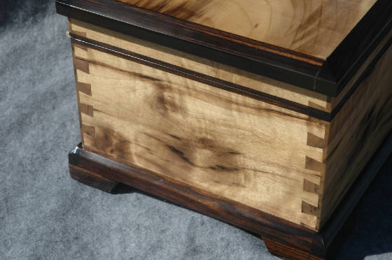 wood keepsake box ebony trim myrtle wood lacquar finish left side